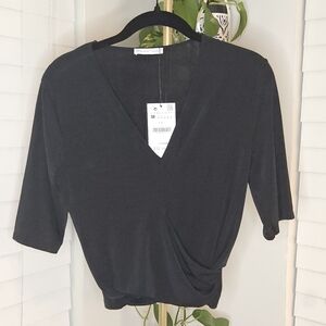 Zara V-Neck Faux Wrap Blouse